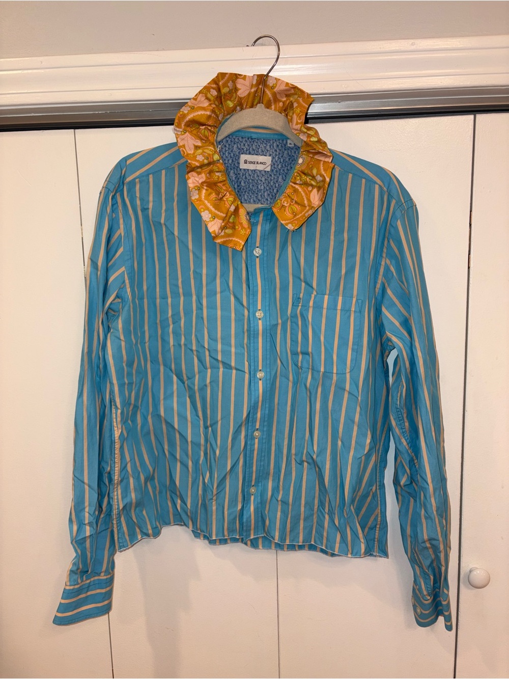 Upcycled Serge Blanco Striped Button Down Top - Size XL